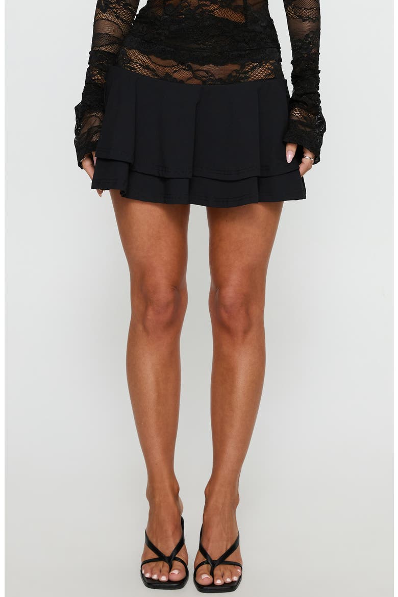Kecia Sheer Lace Waistband Miniskirt, Main, color, BLACK