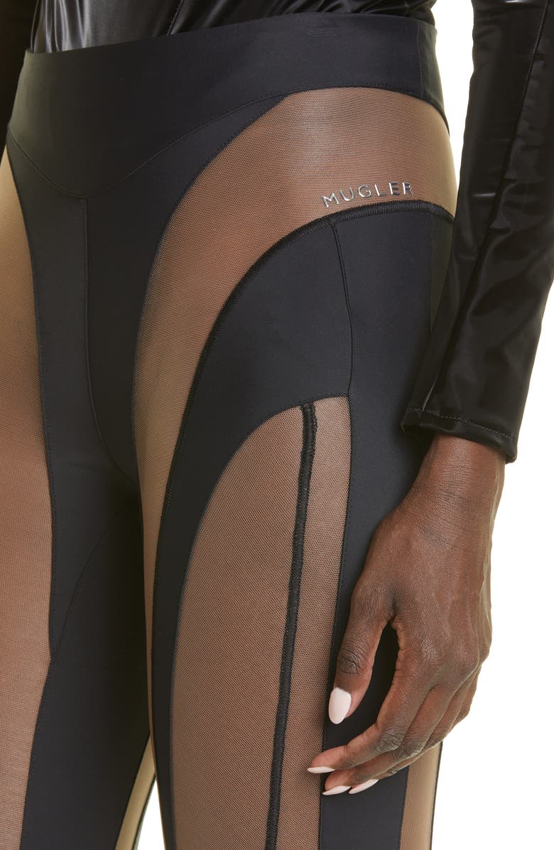 MUGLER Sheer Spiral Stirrup Leggings, Alternate, color, 