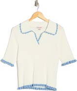 Nanette Lepore Scalloped Collar Short Sleeve Polo Sweater