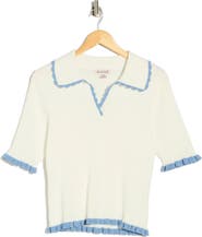 Nanette Lepore Scalloped Collar Short Sleeve Polo Sweater
