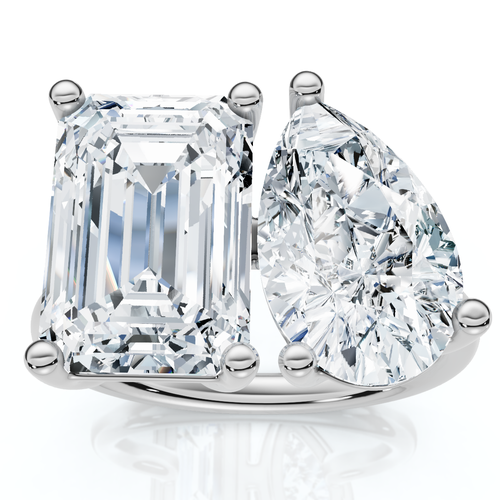Bliss Diamond 4.60ct Pear & Emerald Toi Et Moi Diamond Ring 14k Gold Lab Grown In Silver