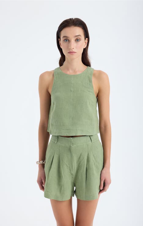 Lena 100% Linen Sleeveless Crop Top