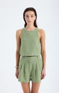Monlicia Lena 100% Linen Sleeveless Crop Top