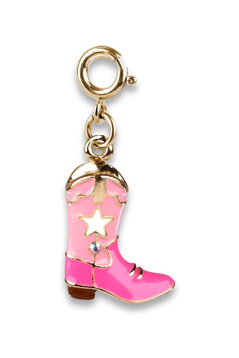 Kids' Goldtone Cowboy Boot Charm, Main, color, PINK MULTI