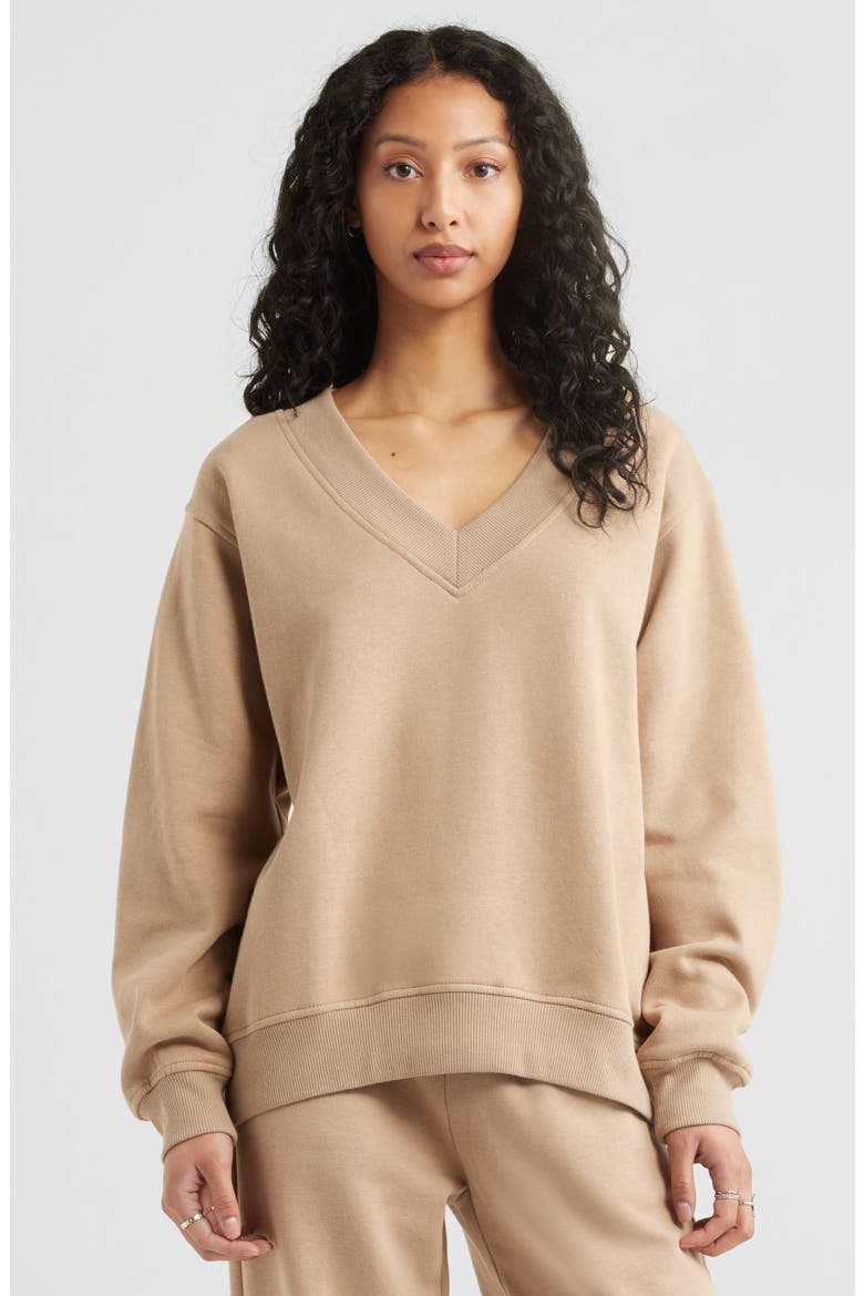 Oversize V-Neck Sweatshirt, Main, color, TAN SAVANNAH