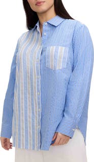 Foxcroft Meghan Mix Stripe Seersucker Button-Up Top
