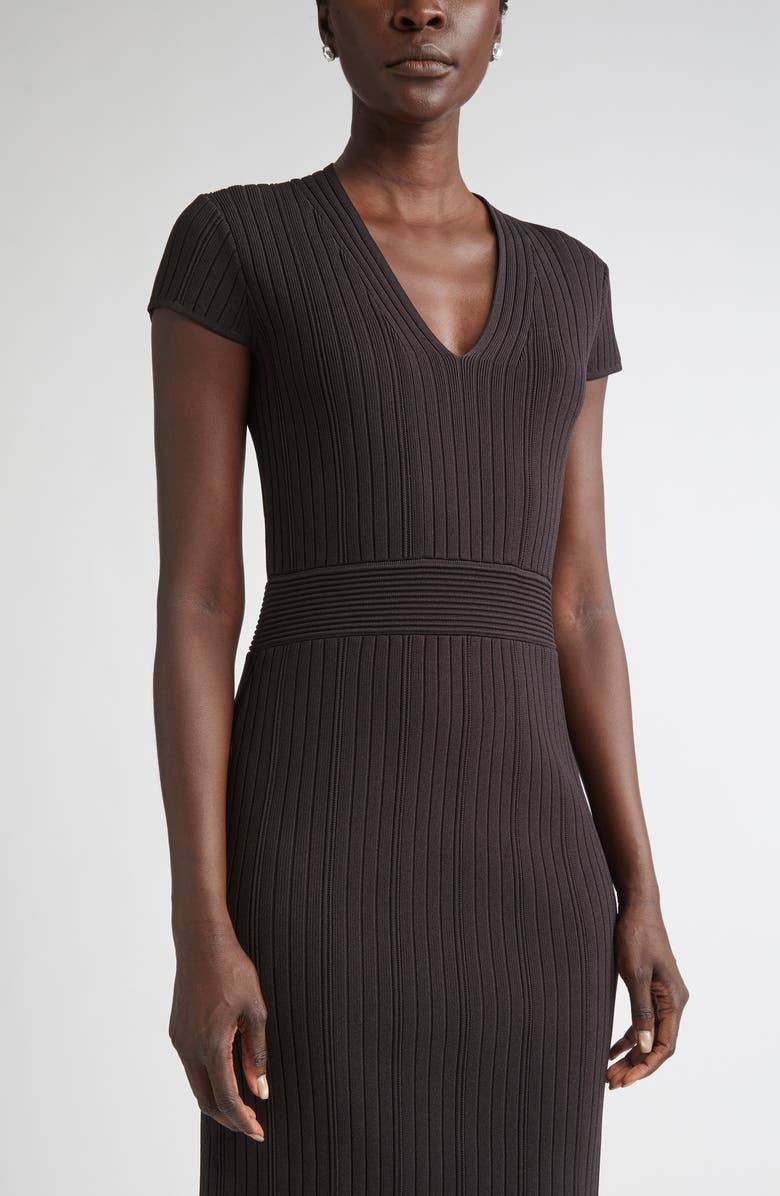 ST. JOHN Flatback Rib Sheath Sweater Dress, Alternate, color, Mocha