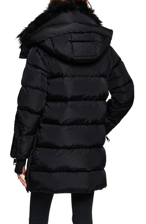 Sam . Addison Water Resistant Down Puffer Coat With Genuine Shearling Collar In Black