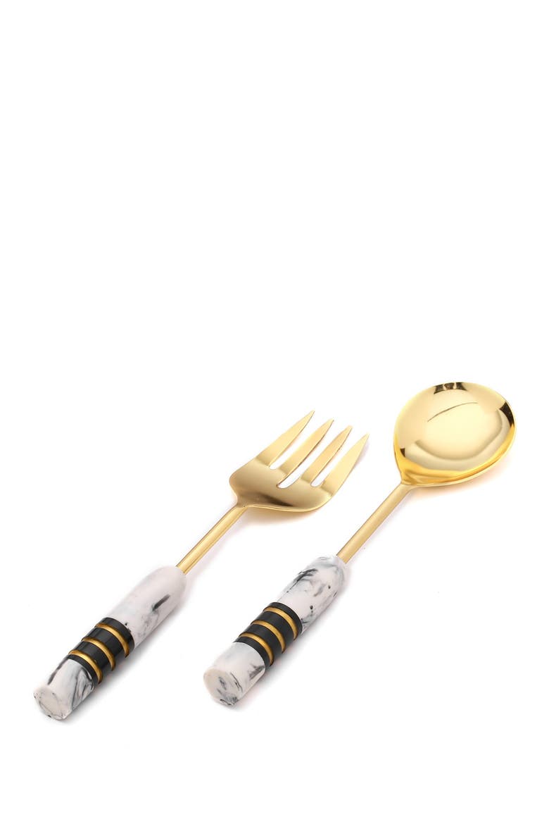 Gold Plated Metal & Resin Salad Server 2-Piece Set, Alternate, color, IVORY