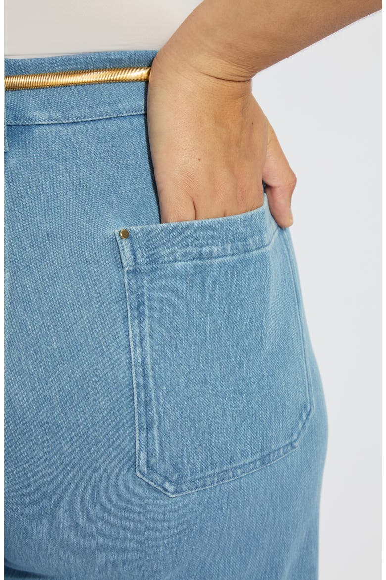 Erin Belted Crystal Embellished Pull-On Wide Leg Jeans, Alternate, color, BLEACHED BLUE