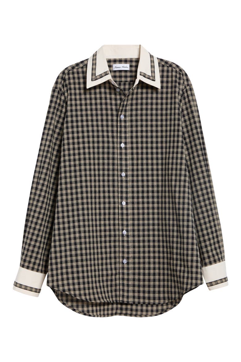 Gender Inclusive Pippa Trimmed Bordered Check Button-Up Shirt, Alternate, color, BLACK