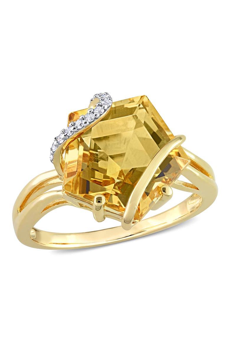 Sterling Silver Citrine Diamond Ring - 0.06 ctw, Main, color, YELLOW