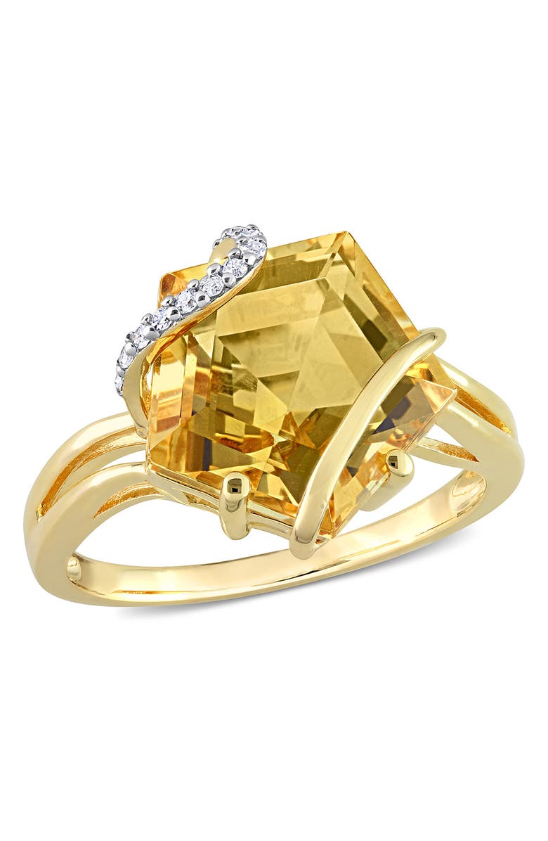 DELMAR Sterling Silver Citrine Diamond Ring - 0.06 ctw, Main, color, 
