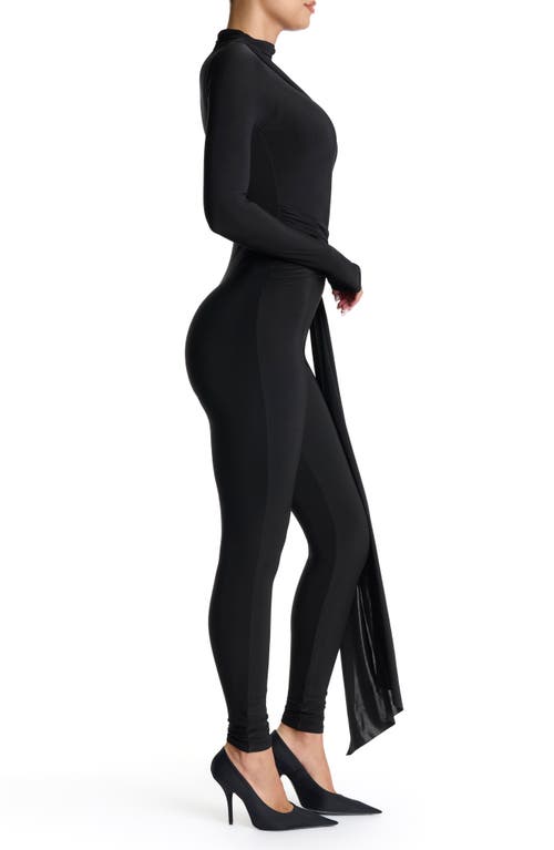 NAKED WARDROBE NAKED WARDROBE HOURGLASS TIE WAIST LONG SLEEVE JUMPSUIT
