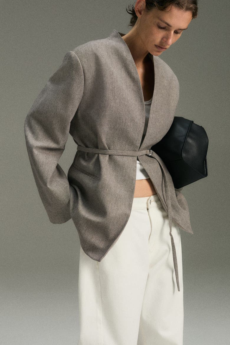 Oversized Belted Jacket, Main, color, Gray melange