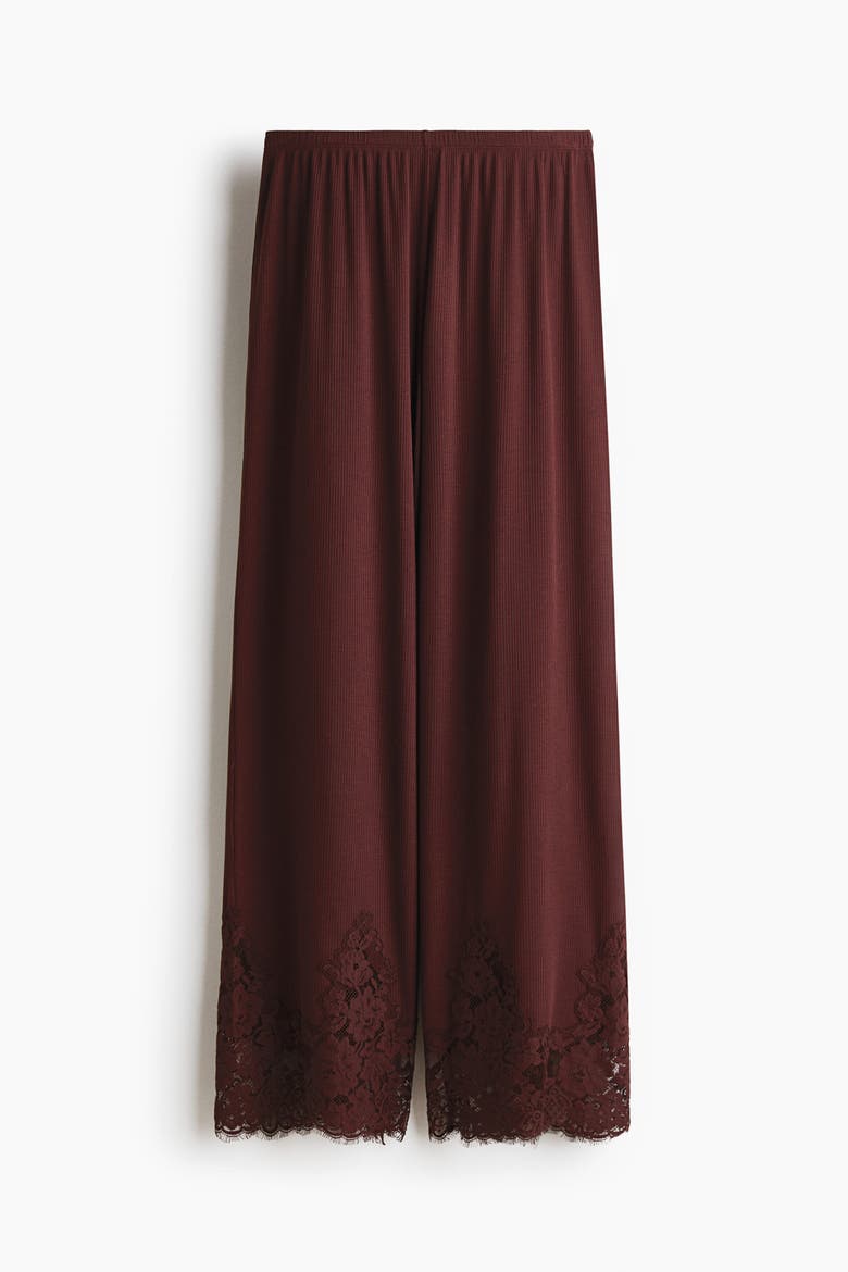 Lace-trimmed Pajama Pants, Alternate, color, Rust brown