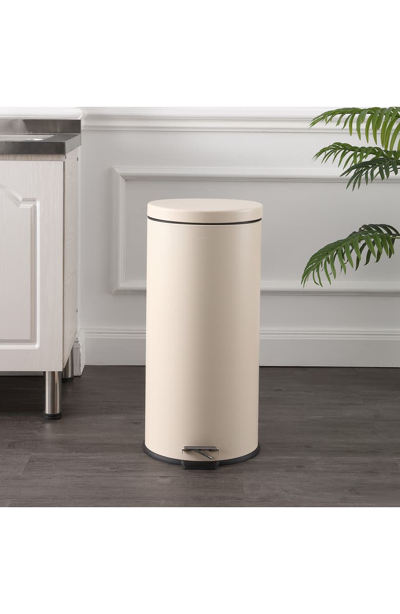 HAPPIMESS Oscar 8-Gallon Step-Open Trash Can with FREE Mini Trash Can, Alternate, color, Limestone Beige