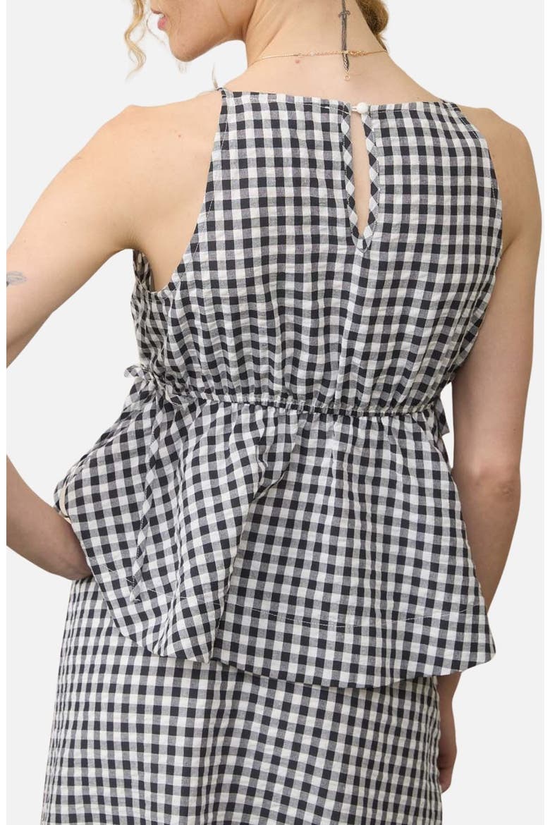 Gingham Sleeveless Peplum Top, Alternate, color, BLACK
