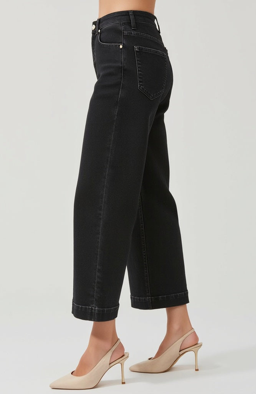 Modenaire High Waist Wide-leg Cropped Jeans With Clean Hem In Black