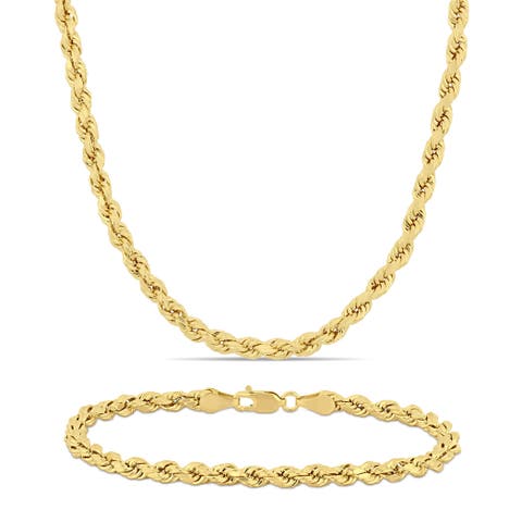 2-Piece Set Rope Chain Necklace & Bracelet 10k