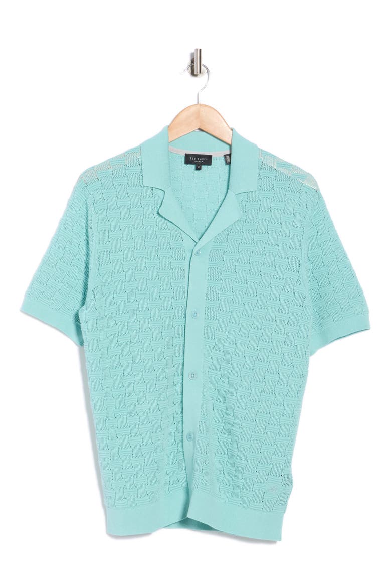 Ridges Short Sleeve Texture Knit Silk & Cotton Button-Up Shirt, Alternate, color, LIGHT PASTEL GREEN