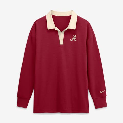 Women's Nike Crimson Alabama Crimson Tide Oversized Essential Dri-FIT Long Sleeve V-Neck Polo