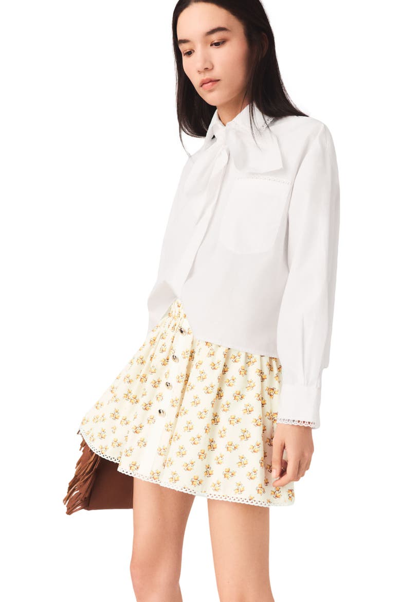 Printed skirt with rickrack trim, Alternate, color, Yellow small flowers print