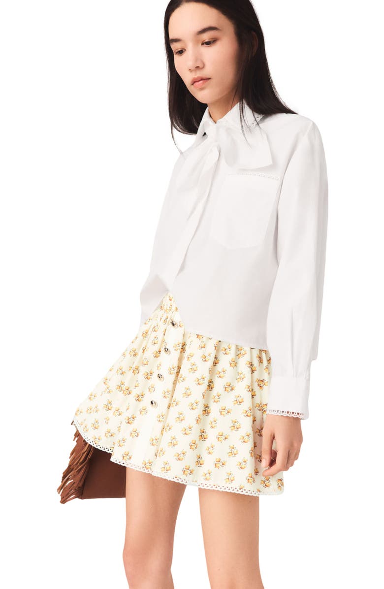 maje Printed skirt with rickrack trim, Alternate, color, Yellow Small Flowers Print