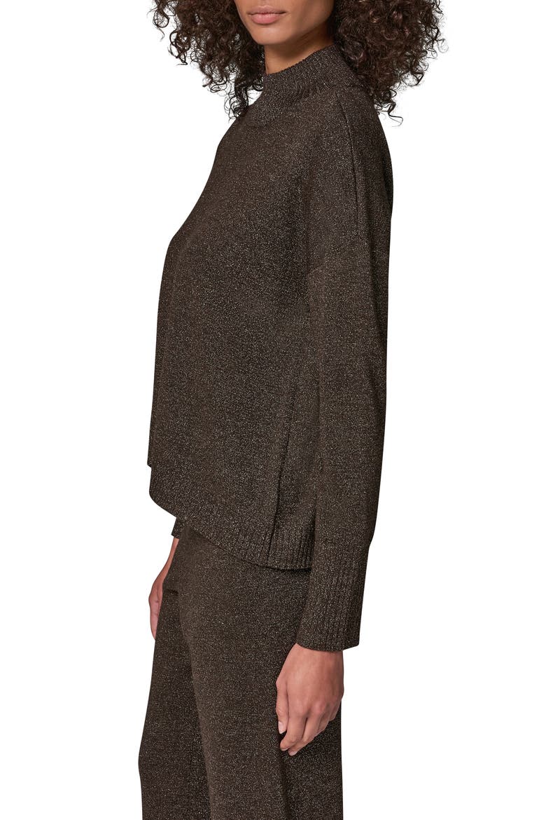 Metallic Mock Neck Sweater, Alternate, color, ESPRSSO/ SI