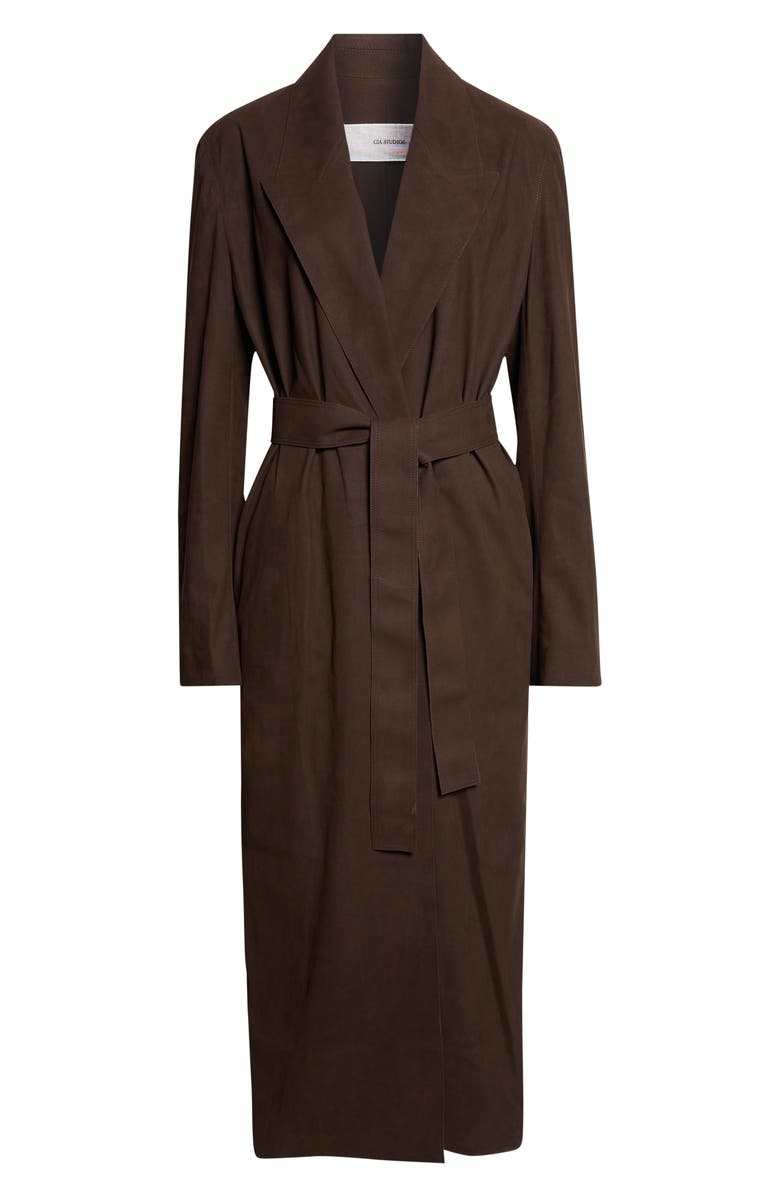 GIA STUDIOS Cocoa Faux Suede Wrap Coat, Main, color, Dark Brown