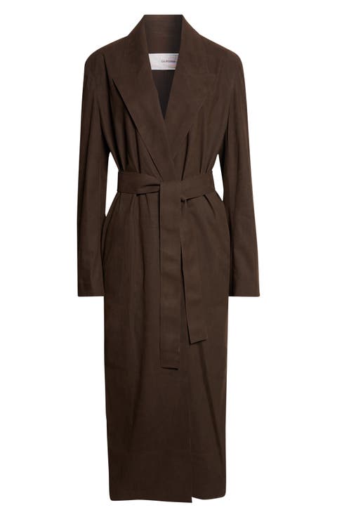 Cocoa Faux Suede Wrap Coat