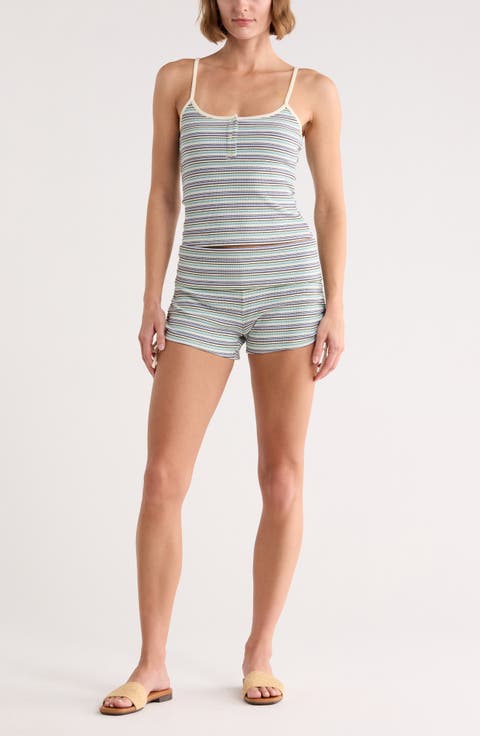 Striped Henley Tank and Shorts 2-Piece Lounge Set