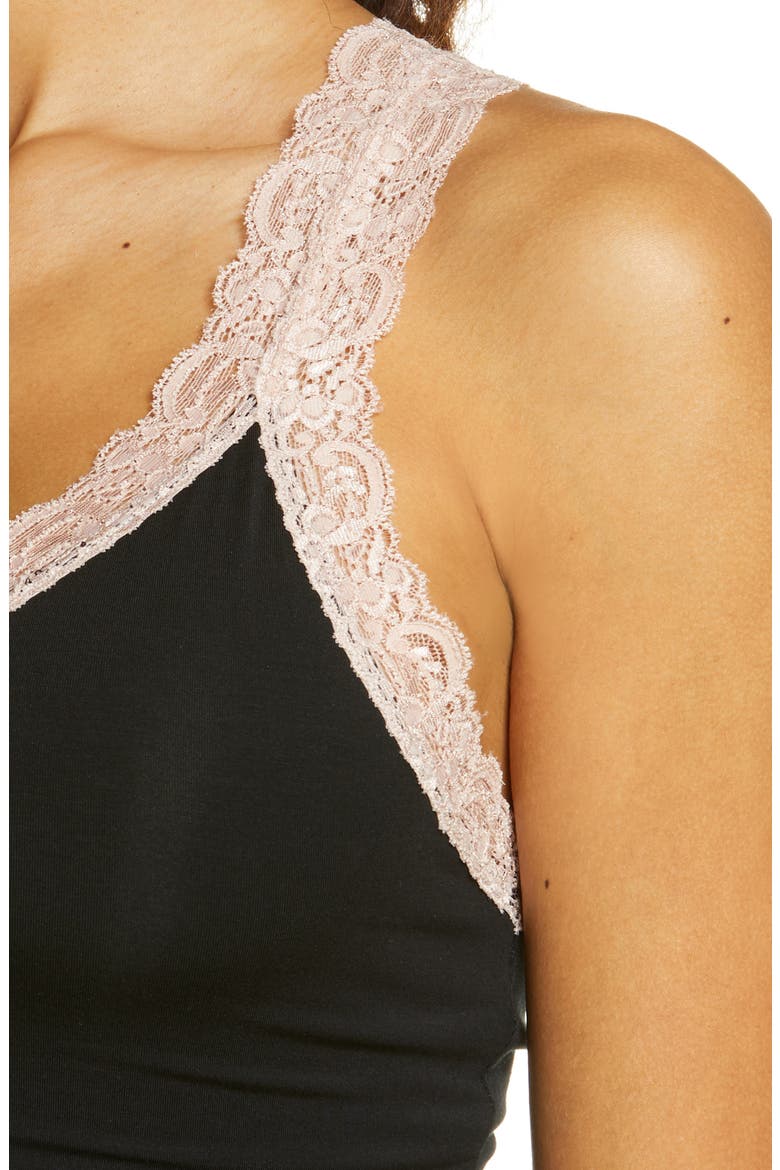 Iconic Lace Trim Camisole with Shelf Bra, Alternate, color, BLACK/ SEASHELL