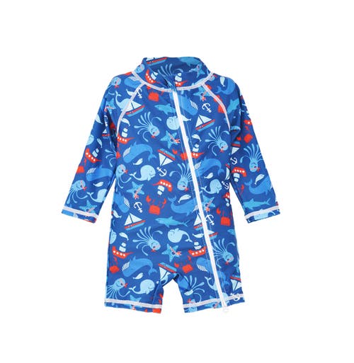 Flap Happy Infant And Toddlers Sun Protective Upf 50+ Shortie Surf Swimsuit In Nautical Fun