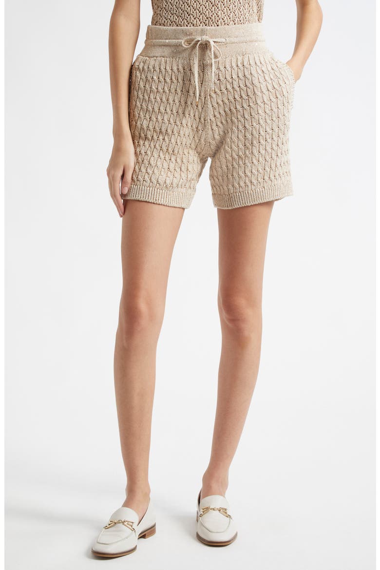 Cable Knit Sweater Shorts, Main, color, SAND