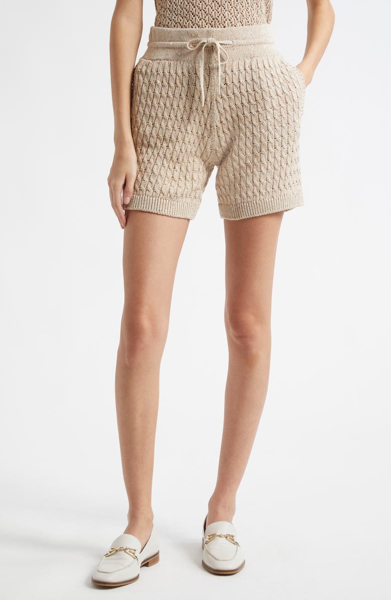 Eleventy Cable Knit Sweater Shorts, Main, color, Sand