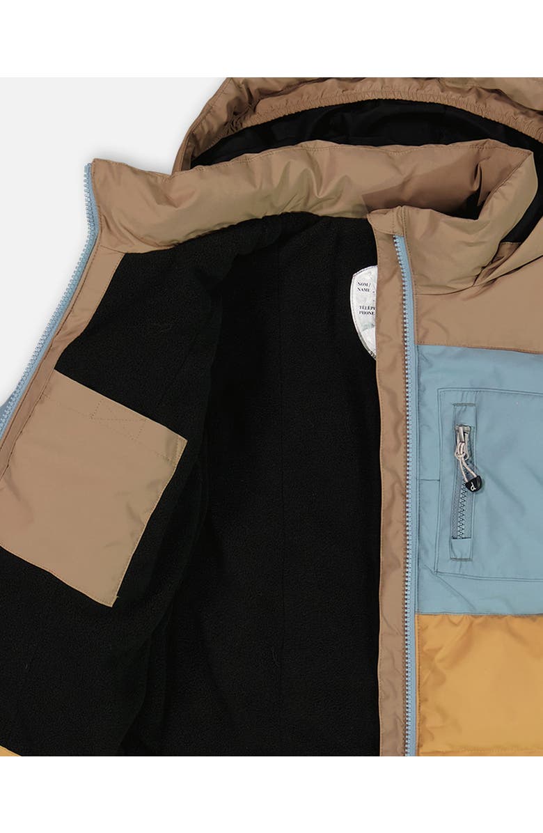 Deux par Deux Boy's Puffy Jacket Taupe, Blue And Golden Brown, Alternate, color, 