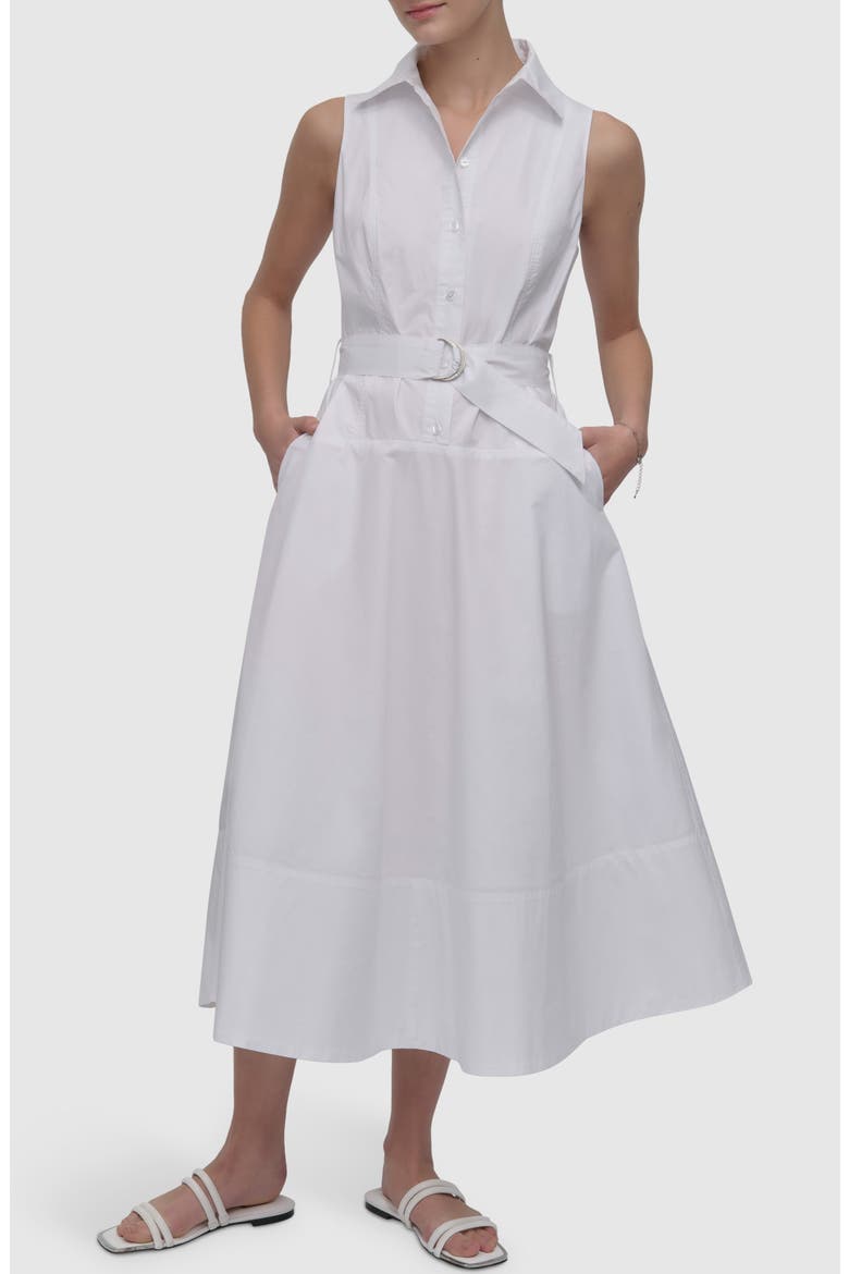Belted Drop Waist Midi Dress, Main, color, WHITE