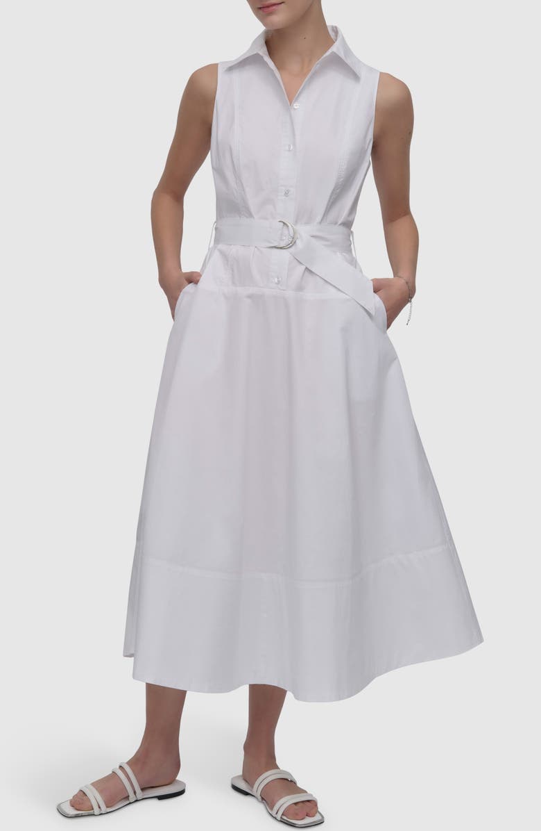 DKNY Jeans Belted Drop Waist Midi Dress, Main, color, White