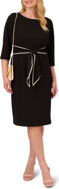 Adrianna Papell Tipped Tie Waist Crepe Dress