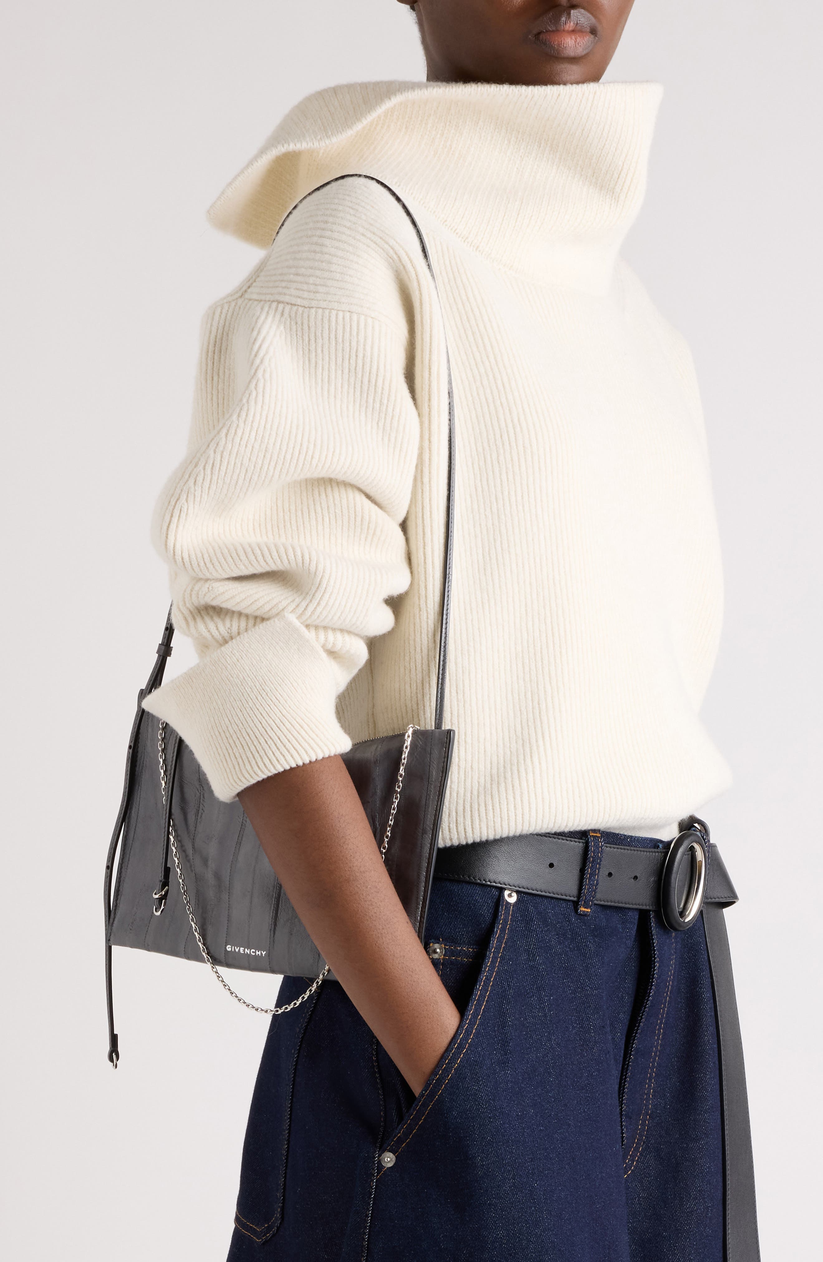 Voyou Leather Pochette, Alternate, color, DARK GREY