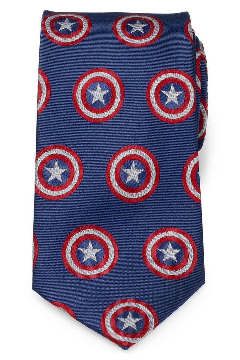 Captain America Hidden Message Silk Blend Tie, Main, color, BLUE