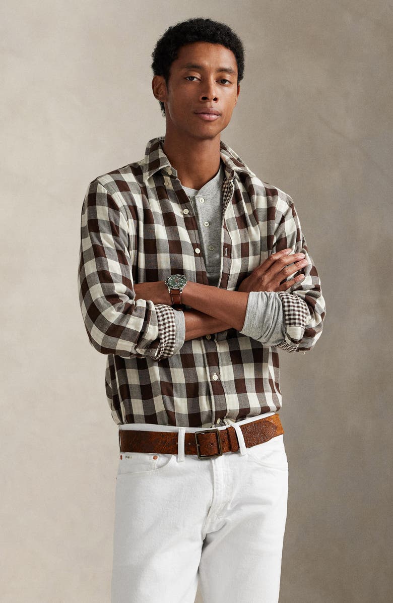 Polo Ralph Lauren Classic Fit Check Cotton Twill Button-Down Shirt, Alternate, color, Cream/ Brown