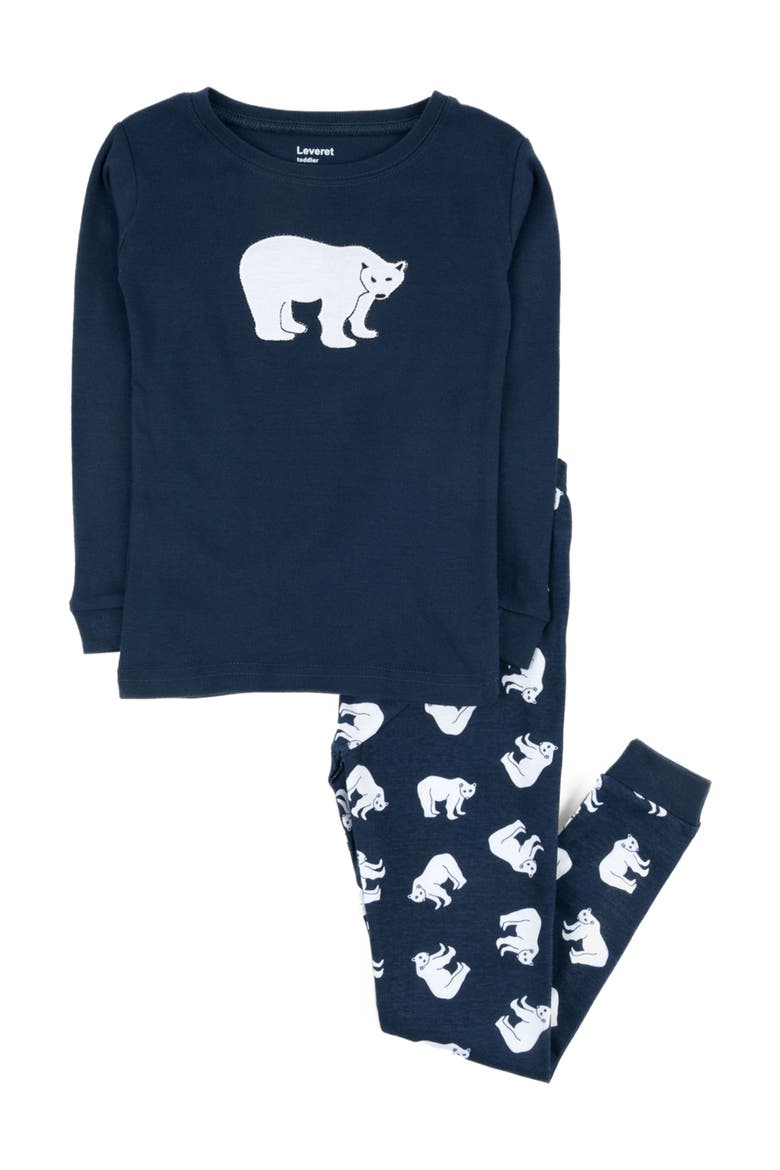 Polar Bear Cotton Pajama Set, Alternate, color, NAVY
