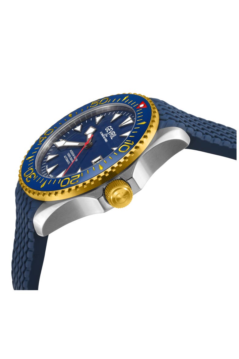 Hudson Yards Automatic Rubber Strap Watch, 43mm, Alternate, color, BLUE