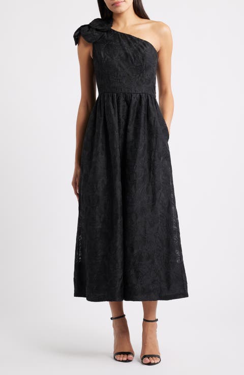 Lynsi Rosette One Shoulder Midi Dress