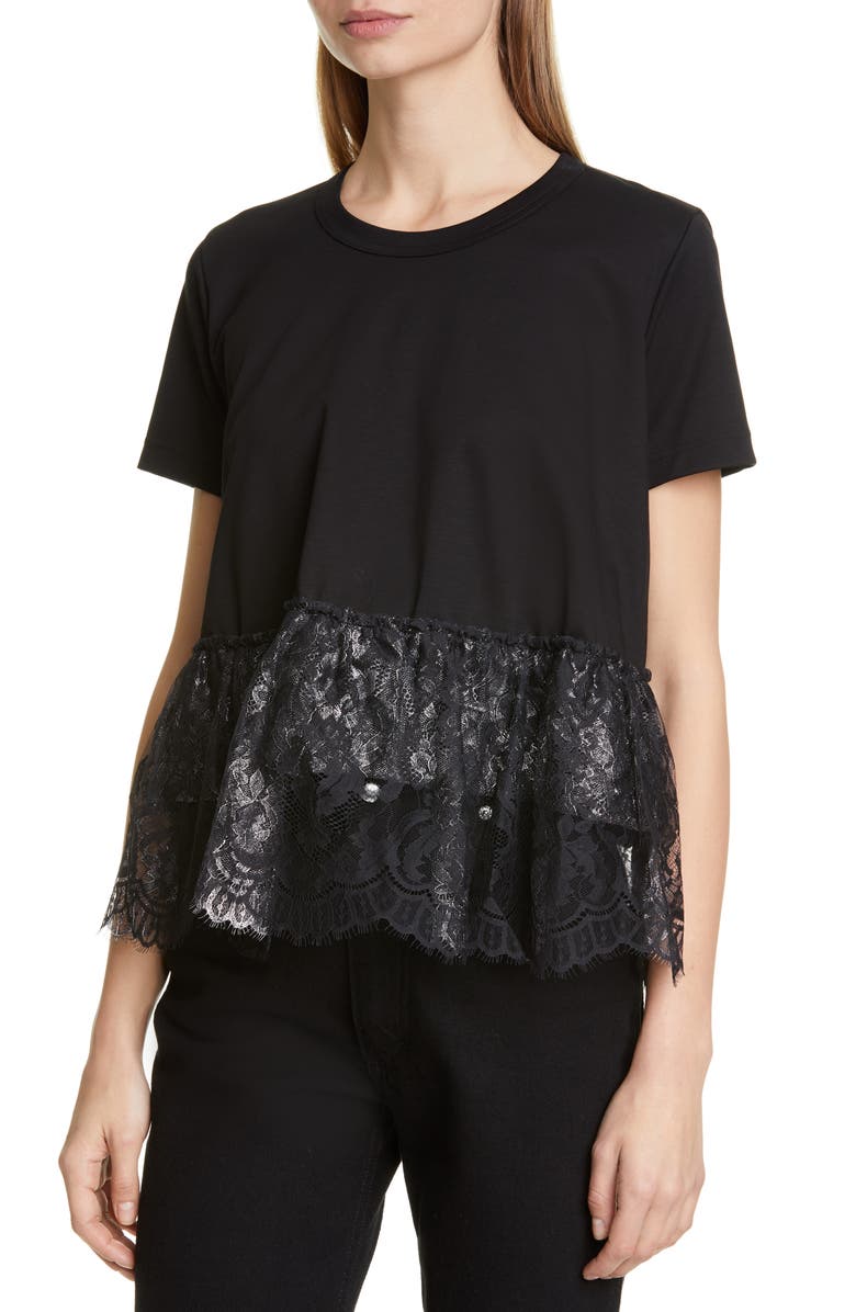 Noir Kei Ninomiya Foil Lace Hem Tee, Alternate, color, 