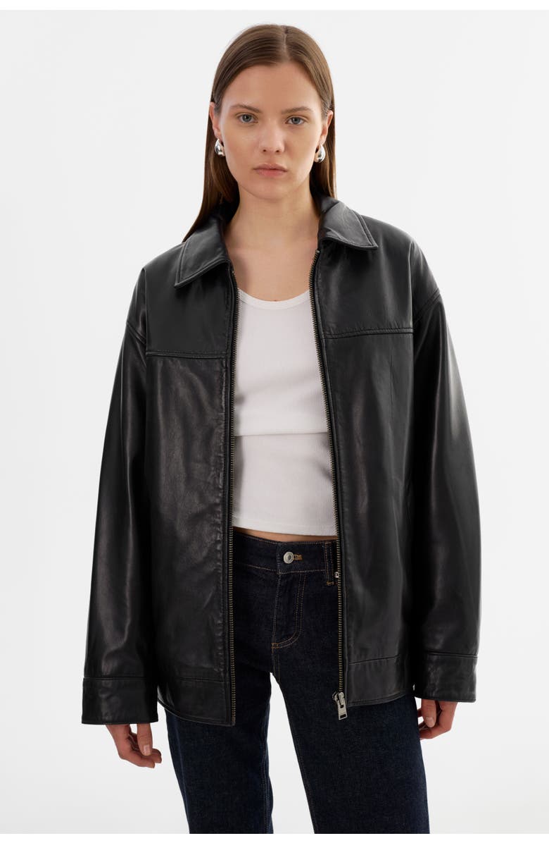LAMARQUE THEIA | Leather Bomber Jacket, Main, color, Black