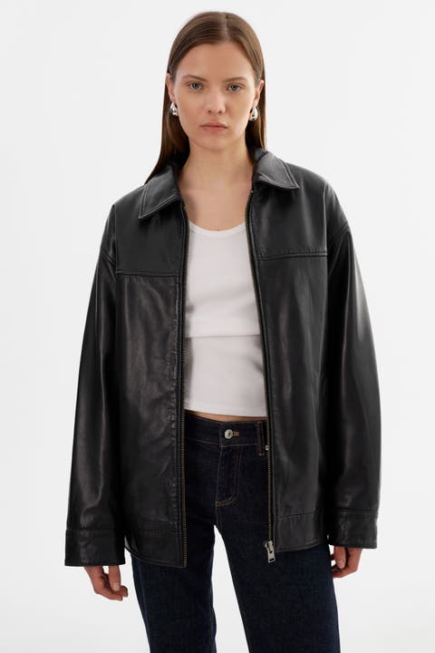 THEIA | Leather Bomber Jacket