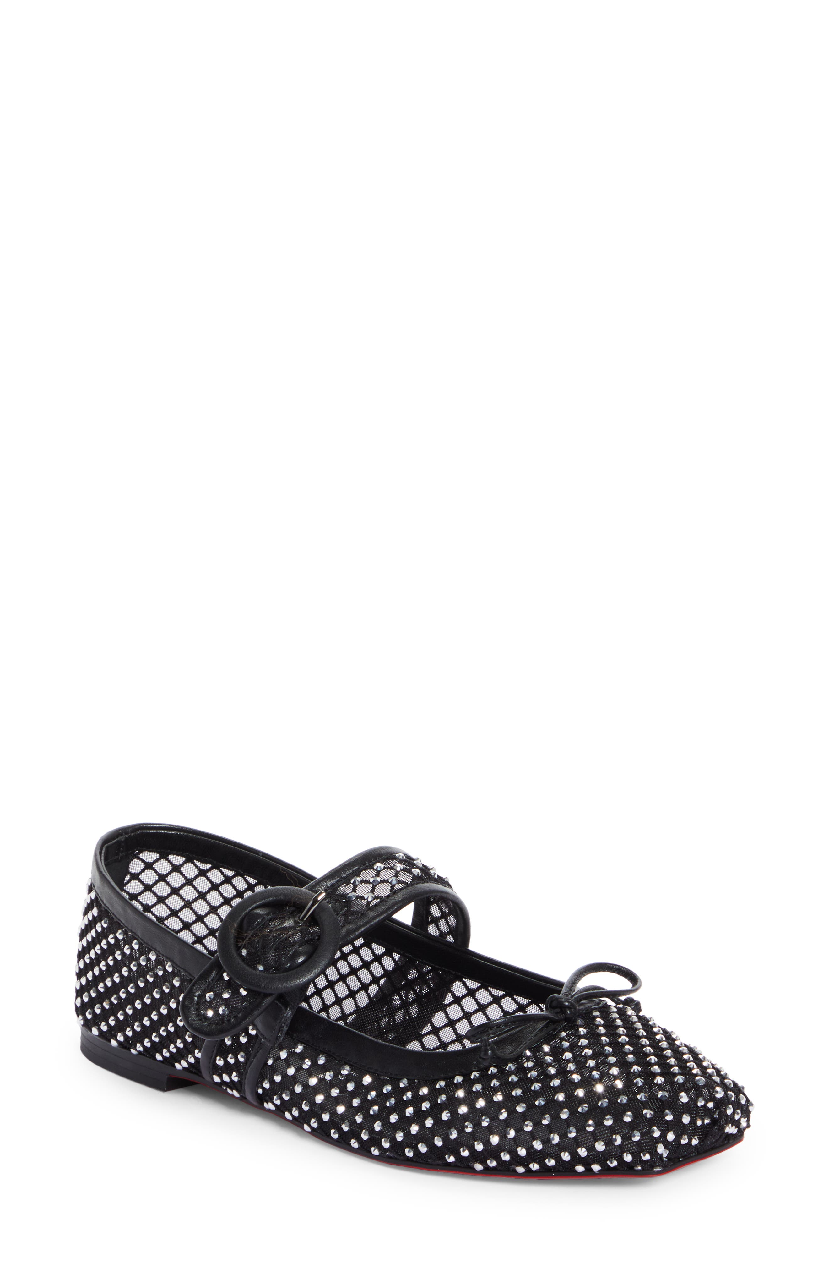 Christian Louboutin Mamastrapitna Crystal Embellished Mesh Flat, Main, color, 
